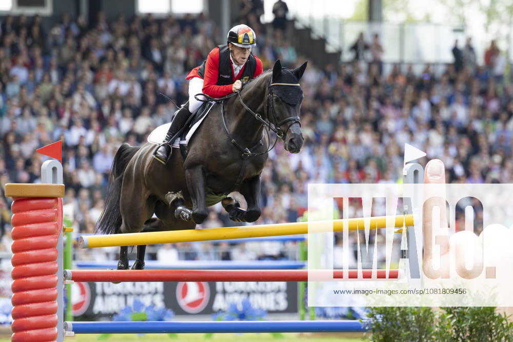 Marcus EHNING (GER) on Coolio 42, jumping, with a fault, single frame, single action, action, Jumping S3, Round B, FEI Jumping World Championship Individual Final LONGINES Prize, on August 23, 2026, FEI World Equestrian Games Aachen 2026, August 11–23, 2026, in Aachen, Germany Â