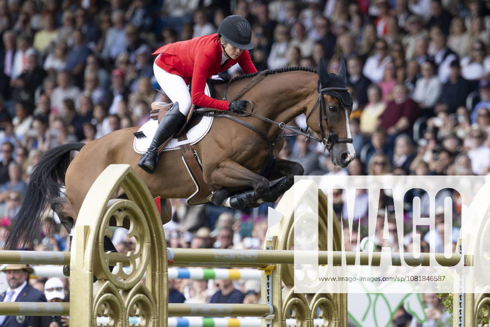 Sophie HINNERS (GER) on Iron Dames Singclair, during a jump, single frame, individual action, in the S3 jumping competition, Round A, FEI Jumping World Championship Individual Final LONGINES Prize, on August 23, 2026, FEI World Equestrian Games Aachen 2026, August 11–23, 2026, in Aachen, Germany Â
