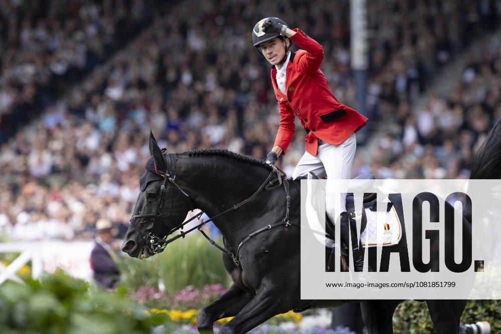 Thibeau SPITS BEL on Impress K van t Kattenheye Z, joy, laughter, clenched fist, after the final jump, wins silver, individual performance, action, Jumping S3, Course B, FEI Jumping World Championship Individual Final LONGINES Prize, on August 23, 2026, FEI World Equestrian Games Aachen 2026 from August 11–23, 2026, in Aachen, Germany Â