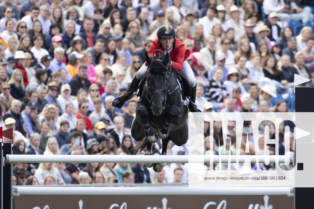 Thibeau SPITS BEL on Impress K van t Kattenheye Z, jumping over the final fence, wins silver, single frame, single action, action, Jumping S3, Round B, FEI Jumping World Championship Individual Final LONGINES Prize, on August 23, 2026, FEI World Equestrian Games Aachen 2026, August 11–23, 2026, in Aachen, Germany Â