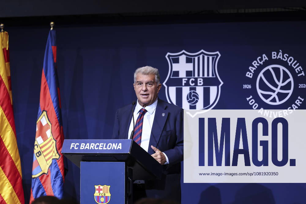 Joan Laporta, President of FC Barcelona, Barca speak during presentation of the Centenary events of the FC Barcelona Basketball section at Auditori 1899 on August 24, 2026 in Barcelona, Spain. Barcelona Spain - ZUMAa181 20260824_zaa_a181_002