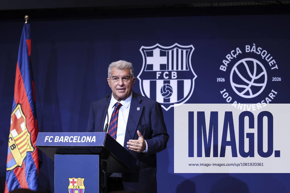Joan Laporta, President of FC Barcelona, Barca speak during presentation of the Centenary events of the FC Barcelona Basketball section at Auditori 1899 on August 24, 2026 in Barcelona, Spain. Barcelona Spain - ZUMAa181 20260824_zaa_a181_006