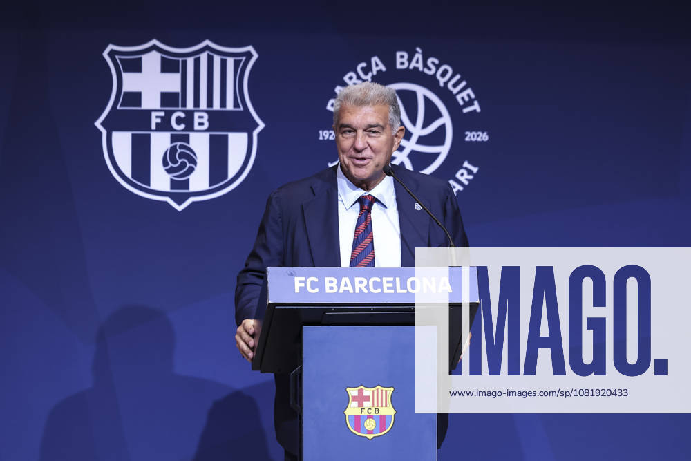 Joan Laporta, President of FC Barcelona, Barca speak during presentation of the Centenary events of the FC Barcelona Basketball section at Auditori 1899 on August 24, 2026 in Barcelona, Spain. Barcelona Spain - ZUMAa181 20260824_zaa_a181_004