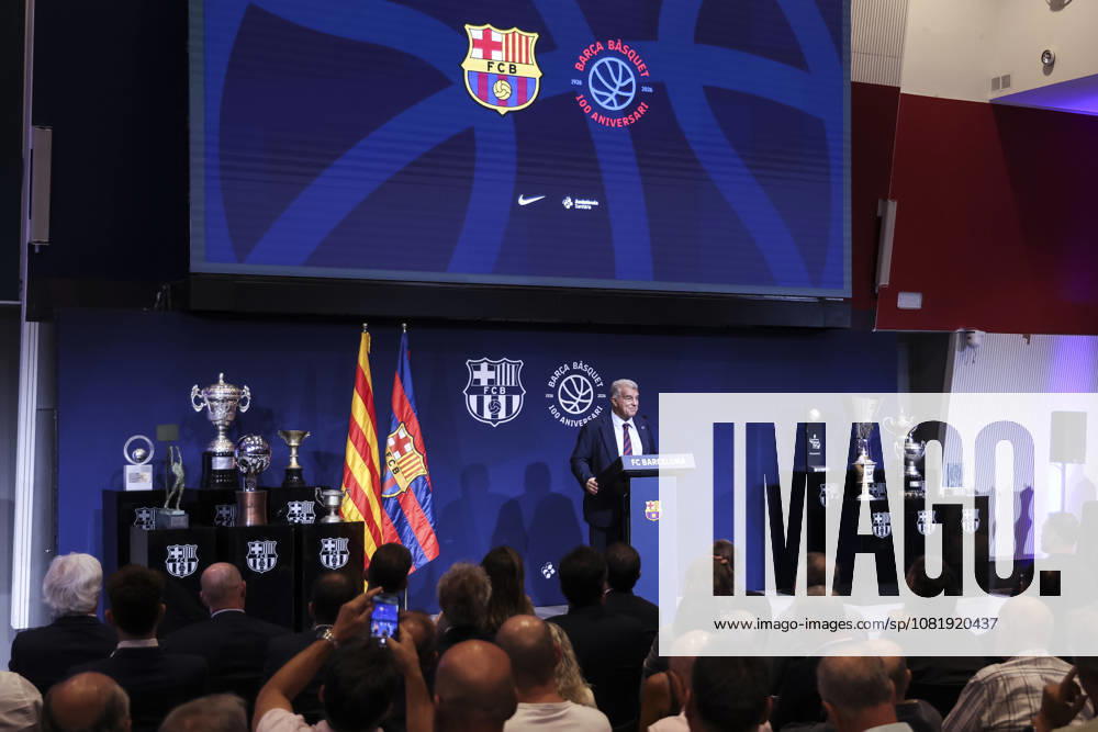 Joan Laporta, President of FC Barcelona, Barca speak during presentation of the Centenary events of the FC Barcelona Basketball section at Auditori 1899 on August 24, 2026 in Barcelona, Spain. Barcelona Spain - ZUMAa181 20260824_zaa_a181_007
