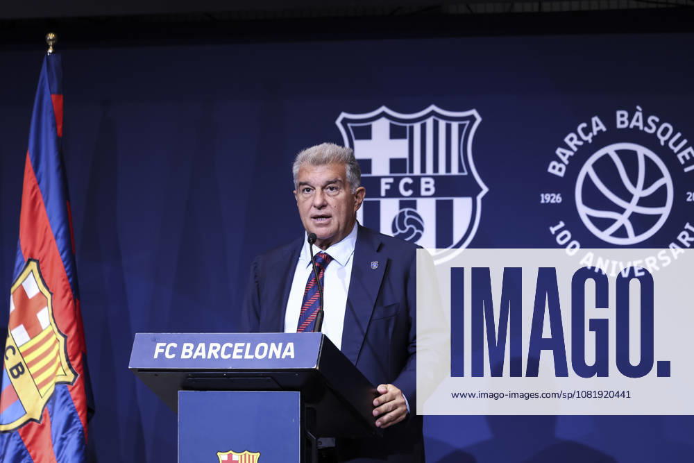 Joan Laporta, President of FC Barcelona, Barca speak during presentation of the Centenary events of the FC Barcelona Basketball section at Auditori 1899 on August 24, 2026 in Barcelona, Spain. Barcelona Spain - ZUMAa181 20260824_zaa_a181_008