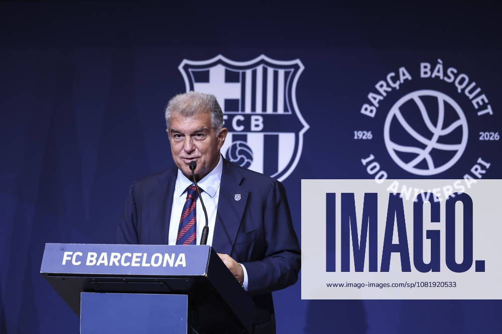 Joan Laporta, President of FC Barcelona, Barca speak during presentation of the Centenary events of the FC Barcelona Basketball section at Auditori 1899 on August 24, 2026 in Barcelona, Spain. Barcelona Spain - ZUMAa181 20260824_zaa_a181_014