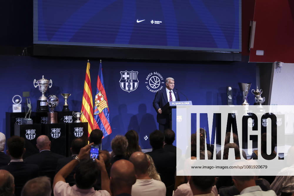 Joan Laporta, President of FC Barcelona, Barca speak during presentation of the Centenary events of the FC Barcelona Basketball section at Auditori 1899 on August 24, 2026 in Barcelona, Spain. Barcelona Spain - ZUMAa181 20260824_zaa_a181_015