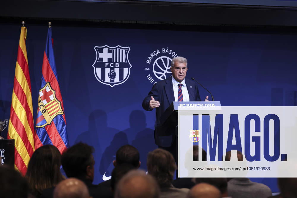 Joan Laporta, President of FC Barcelona, Barca speak during presentation of the Centenary events of the FC Barcelona Basketball section at Auditori 1899 on August 24, 2026 in Barcelona, Spain. Barcelona Spain - ZUMAa181 20260824_zaa_a181_028
