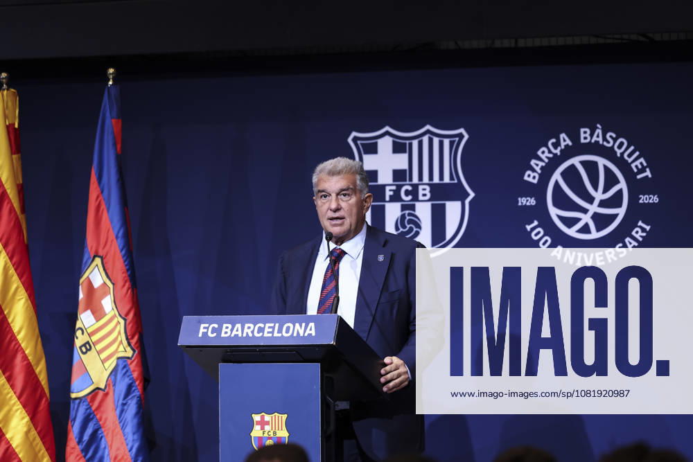 Joan Laporta, President of FC Barcelona, Barca speak during presentation of the Centenary events of the FC Barcelona Basketball section at Auditori 1899 on August 24, 2026 in Barcelona, Spain. Barcelona Spain - ZUMAa181 20260824_zaa_a181_029