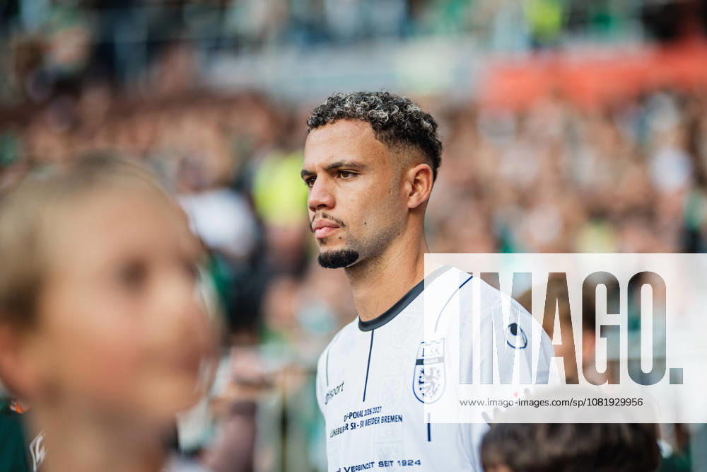 DFB Cup: Lüneburger SK vs. SV Werder Bremen, August 22, 2026; Wilson Pinto Coelho of Lüneburger SK and Hansa, No. 16, during the pre-game walkout; soccer, DFB Cup, Round 1: Lüneburger SK vs. SV Werder Bremen on August 22, 2026, at Millerntor Stadium, Hamburg. DFB regulations prohibit any use of photographs as image sequences and or quasi-video.