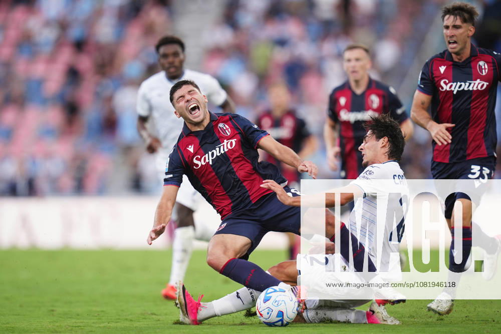 Bolognas Nicolo Cambiaghi fights for the ball with Lazios Matteo Cancellieri during the Serie A soccer match between Bologna and Lazio at the Renato DallAra Stadium in Bologna, north Italy - Monday, August 24, 2026 -