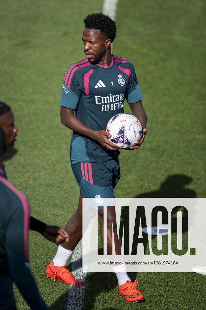 Real Madrid training session Vinicius Junior of Real Madrid CF is seen training with his teammates during the training session ahead of their LaLiga EA Sports football match against Real Sociedad at Ciudad Real Madrid on August 25, 2026 in Madrid, Spain. Madrid Ciudad Real Madrid Madrid Spain