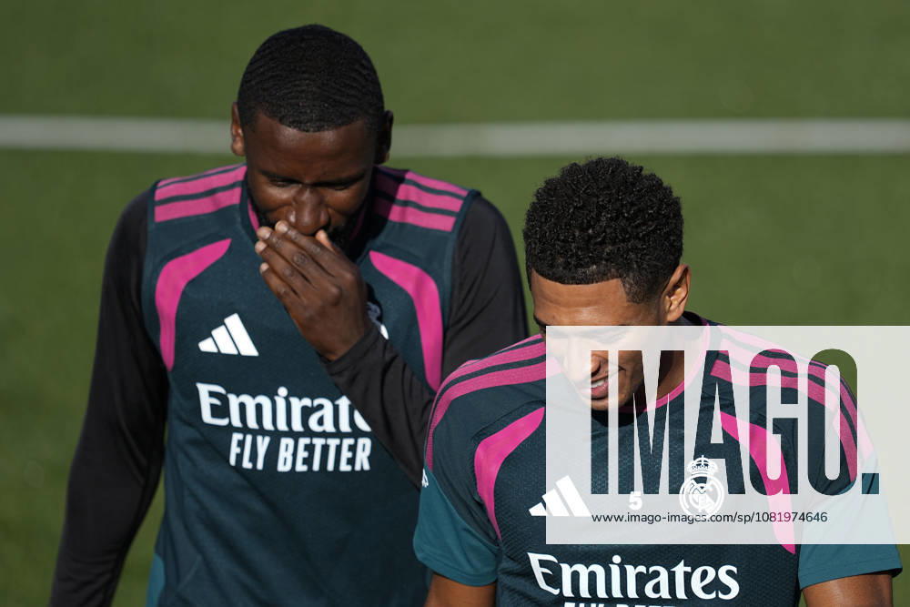 Jude Bellingham and Antonio Rudiger during the training day of Real Madrid ahead the Spanish League, LaLiga EA Sports, football match against Real Sociedad at Ciudad Deportiva Real Madrid on August 25, 2026, in Valdebebas, Madrid, Spain. Valdebebas Spain - ZUMAa181 20260825_zaa_a181_005