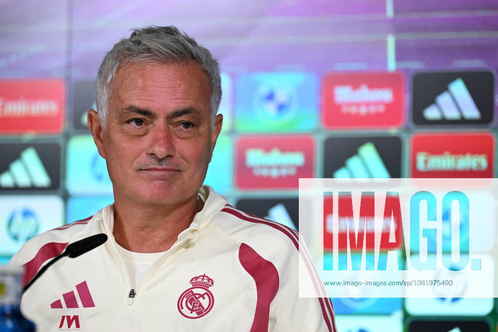 Real Madrid head coach Jose Mourinho MADRID, SPAIN - AUGUST 25: Real Madrid head coach Jose Mourinho answers questions during a press conference, PK, Pressekonferenz at the Valdebebas training complex in Madrid, Spain, on August 25, 2026. The team completed their final training session at the facility ahead of their upcoming opening match of the La Liga season against Real Sociedad. Burak Akbulut Anadolu Madrid Spain. Editorial use only. Please get in touch for any other usage.