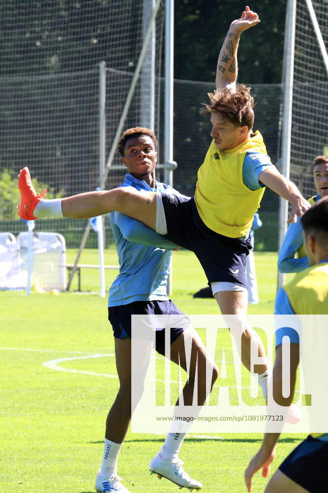 Germany, Soccer, 2. Bundesliga, 2026–2027 Season, Sportforum, Hertha BSC, Training: Mads Pedersen (Hertha BSC Berlin 66), Farid Alfa Ruprecht (Hertha BSC Berlin 20), 2. Bundesliga; DFB and DFL regulations prohibit any use of photographs as image sequences and or quasi-video. Berlin Sportforum, Berlin, Germany