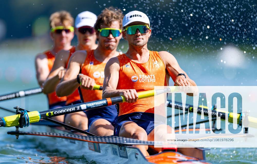 AMSTERDAM - Leonard van Lierop, Gert-Jan van Doorn, Eli Brouwer and Rik Rienks during the heats of the men s four without cox on the second day of the World Rowing Championships at the Bosbaan in the Amsterdam Forest. IRIS VAN DEN BROEK ANP ANPxSportx IVx 566244976 originalFilename: 566244976