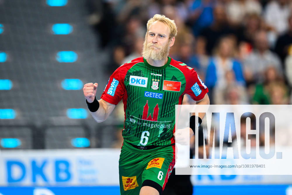 Munich HBL Super Cup 2026 SC Magdeburg Fuechse Berlin Matthias Musche SC Magdeburg Cheering Joy Emotion Goal Celebration Goal Scorers Goal Scorer Munich SAP Garden Bavaria Germany