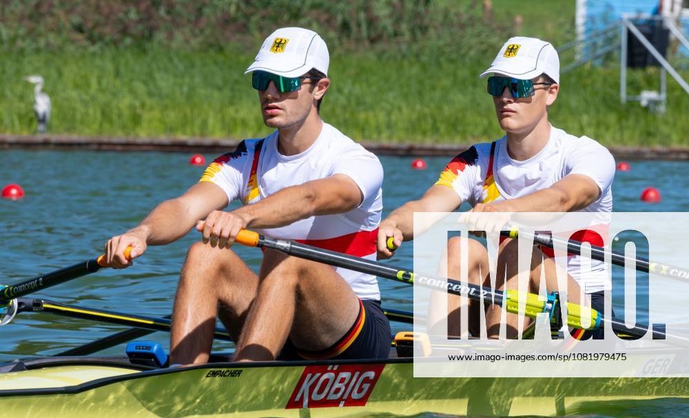 AMSTERDAM - Naveen Alexander Shah and Maximilian Ruehling (GER) during the heats of the lightweight men s double sculls event on the second day of the World Rowing Championships at the Bosbaan in the Amsterdam Forest. IRIS VAN DEN BROEK ANP ANPxSportx IVx 566248507 originalFilename: 566248507