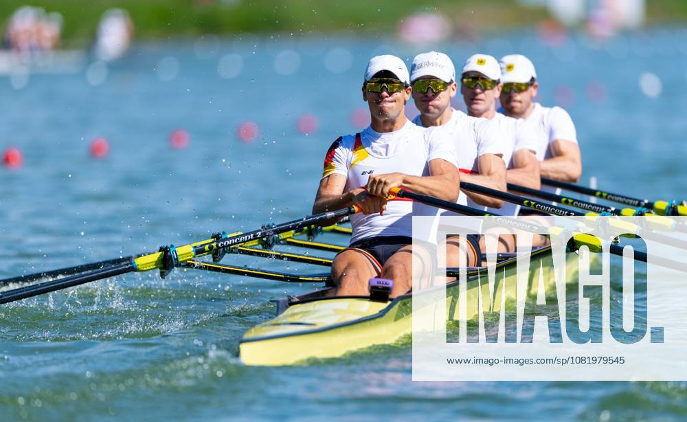 AMSTERDAM - Marc Weber, Felix Heinrich, Jonas Gelsen and Ole Hohensee (GER) during the heats of the men s double sculls on the second day of the World Rowing Championships at the Bosbaan in the Amsterdam Forest. IRIS VAN DEN BROEK ANP ANPxSportx IVx 566249011 originalFilename: 566249011