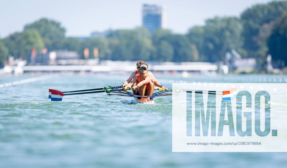 AMSTERDAM - Leonard van Lierop, Gert-Jan van Doorn, Eli Brouwer and Rik Rienks during the heats of the men s four without cox on the second day of the World Rowing Championships at the Bosbaan in the Amsterdam Forest. IRIS VAN DEN BROEK ANP ANPxSportx IVx 566249539 originalFilename: 566249539