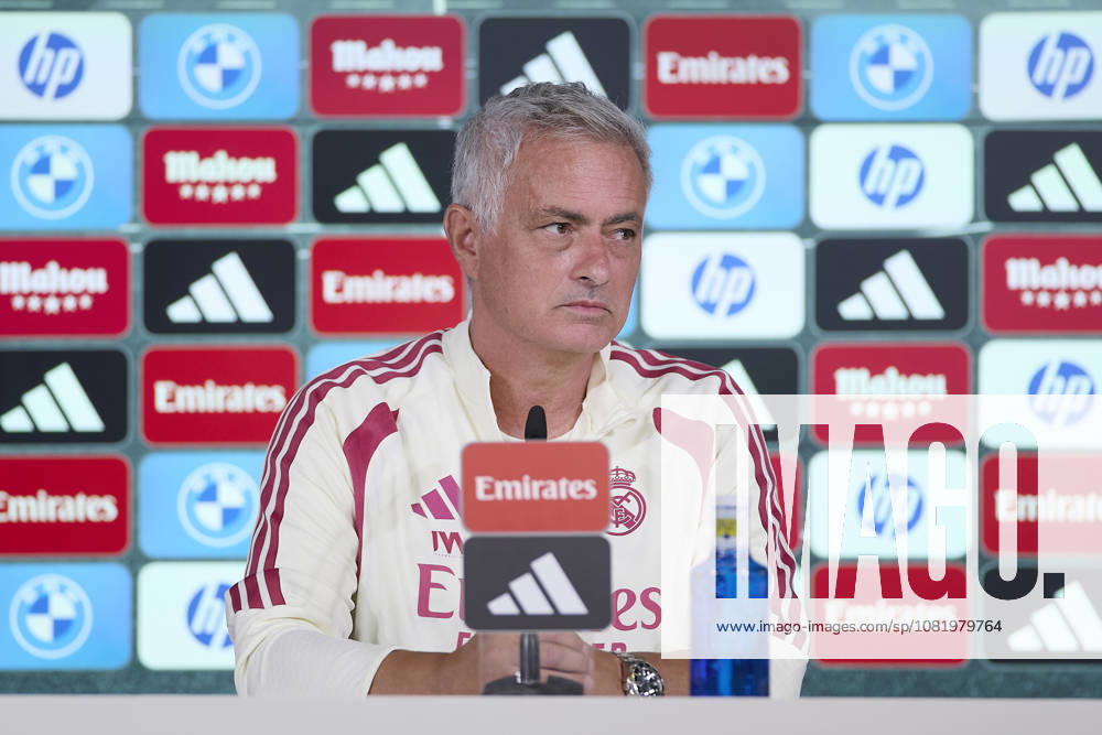 ESP Jose Mourinho, Real Madrid coach, attends a press conference. Jose Mourinho, head coach of Real Madrid, attends his press conference (PK, Pressekonferenz) during Real Madrid s training session ahead of the Spanish League match, LaLiga EA Sports, against Real Sociedad at the Real Madrid Training Center in Valdebebas, Madrid, on August 25, 2026, Spain