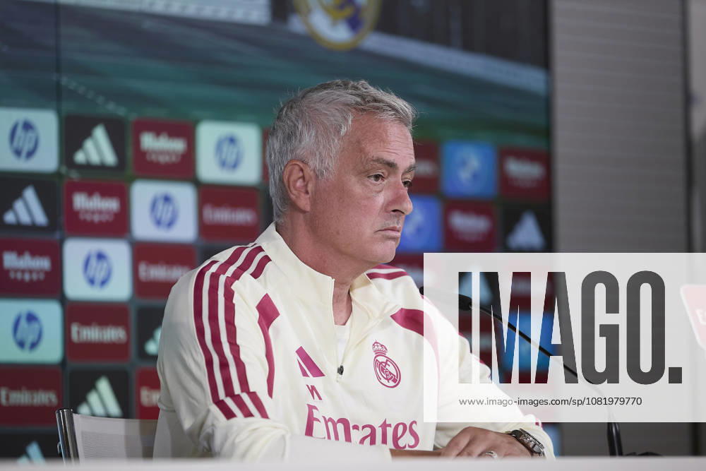 ESP Jose Mourinho, Real Madrid coach, attends a press conference. Jose Mourinho, head coach of Real Madrid, attends his press conference (PK, Pressekonferenz) during Real Madrid s training session ahead of the Spanish League match, LaLiga EA Sports, against Real Sociedad at the Real Madrid Training Center in Valdebebas, Madrid, on August 25, 2026, Spain