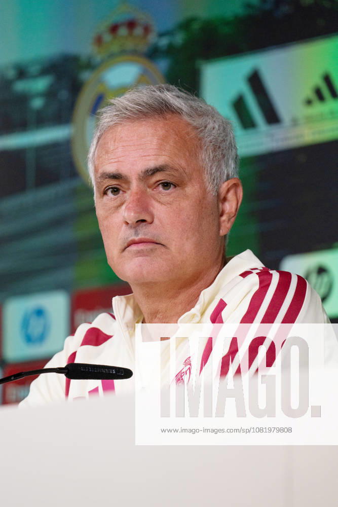 ESP Jose Mourinho, Real Madrid coach, attends a press conference. Jose Mourinho, head coach of Real Madrid, attends his press conference, PK, Pressekonferenz, during Real Madrid s training session ahead of the Spanish League, LaLiga EA Sports, soccer match against Real Sociedad at Real Madrid’s Ciudad Deportiva in Valdebebas, Madrid, on August 25, 2026, Spain