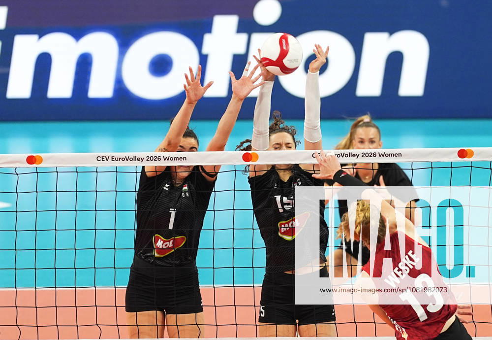 Hungary v Germany - CEV EuroVolley 2026 ISTANBUL, TURKIYE - AUGUST 25: Aliz Kump (1) of Hungary in action against Emilia Weske (13) of Germany during the CEV EuroVolley 2026 Women Group A match between Hungary and Germany at Sinan Erdem Sports Hall, on August 25, 2026 in Istanbul, Turkiye. Esra Bilgin Anadolu Istanbul Turkey. Editorial use only. Please get in touch for any other usage.