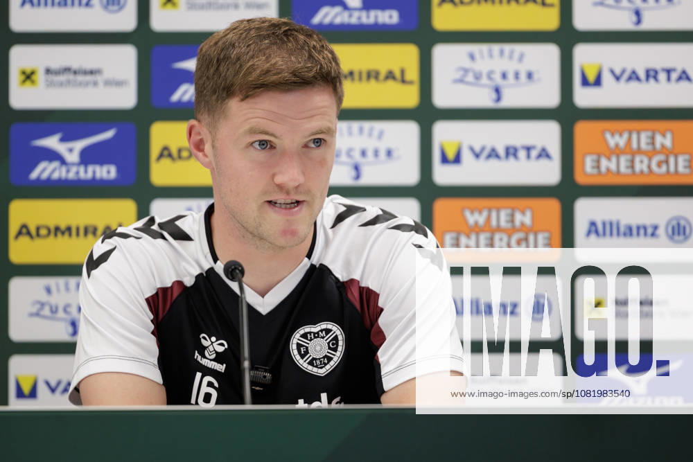 SOCCER - UEFA ECL, Rapid vs Hearts VIENNA,AUSTRIA,25.AUG.26 - SOCCER - UEFA Conference League, play-off, SK Rapid Wien vs Heart of Midlothian FC, preview, press conference, PK, Pressekonferenz Hearts. Image shows Blair Spittal (Hearts). GEPAxpictures Rauthner