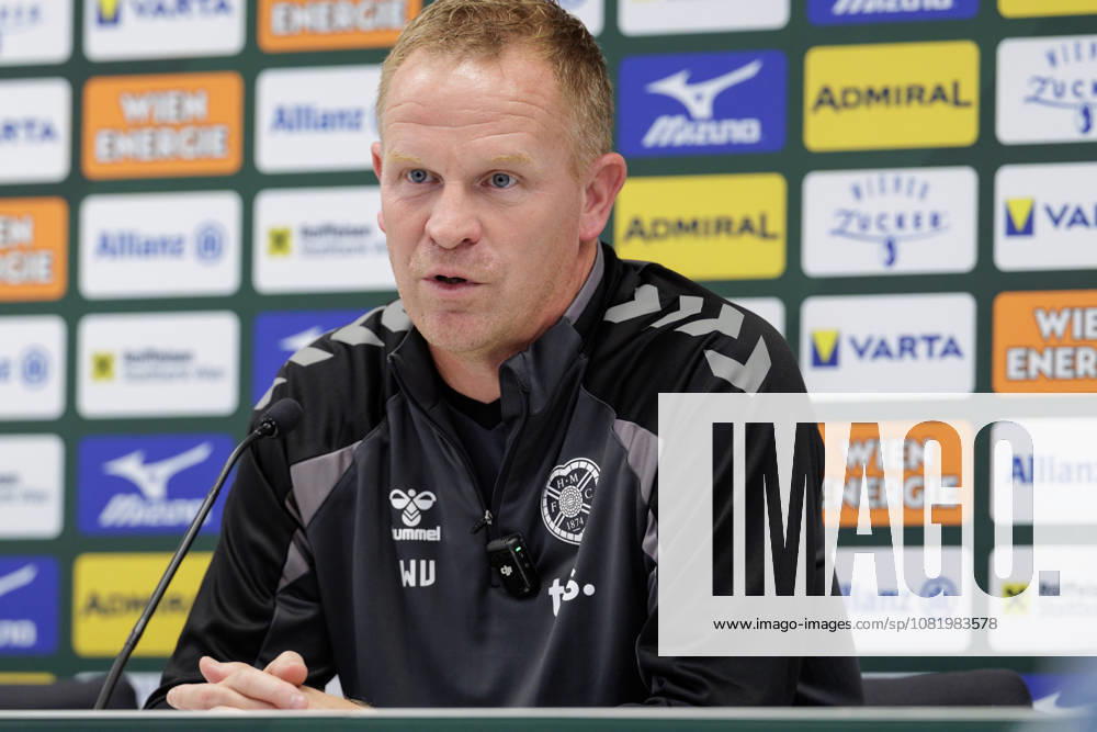 SOCCER - UEFA ECL, Rapid vs Hearts VIENNA,AUSTRIA,25.AUG.26 - SOCCER - UEFA Conference League, play-off, SK Rapid Wien vs Heart of Midlothian FC, preview, press conference, PK, Pressekonferenz Hearts. Image shows head coach Wouter Vrancken (Hearts). GEPAxpictures Rauthner