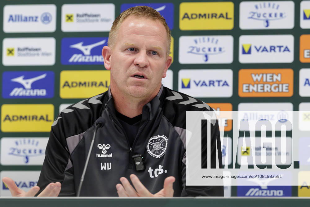 SOCCER - UEFA ECL, Rapid vs Hearts VIENNA,AUSTRIA,25.AUG.26 - SOCCER - UEFA Conference League, play-off, SK Rapid Wien vs Heart of Midlothian FC, preview, press conference, PK, Pressekonferenz Hearts. Image shows head coach Wouter Vrancken (Hearts). GEPAxpictures Rauthner