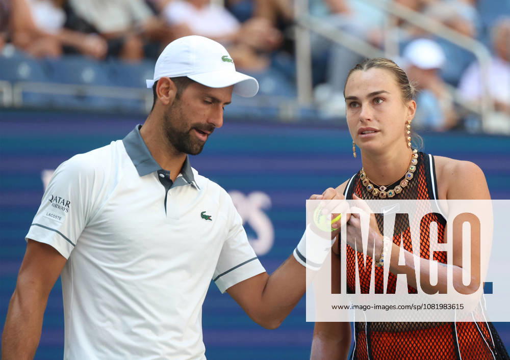NOVAK DJOKOVIC (Serbia) and ARYNA SABALENKA during the match mixed doubles round 1 16 final of US Open against H. Patten (Great Britain) and K. Siniakova (Czech Republic). New York, USA. New York City USA - ZUMAc278 20260825_zsp_c278_001
