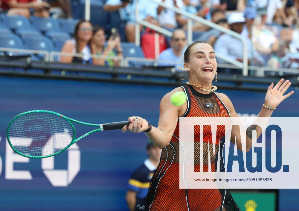 ARYNA SABALENKA during the match mixed doubles round 1 16 final US Open with N. Djokovic (Serbia) against H. Patten (Great Britain) and K. Siniakova (Czech Republic). New York, USA. Tennis: US Open - Aryna Sabalenka Double Mix - ZUMAc278 20260825_zsp_c278_011