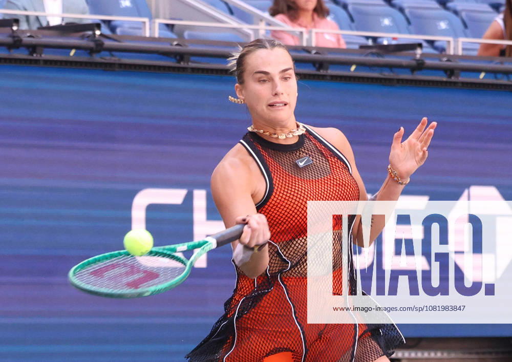 ARYNA SABALENKA during the match mixed doubles round 1 16 final US Open with N. Djokovic (Serbia) against H. Patten (Great Britain) and K. Siniakova (Czech Republic). New York, USA. Tennis: US Open - Aryna Sabalenka Double Mix - ZUMAc278 20260825_zsp_c278_015