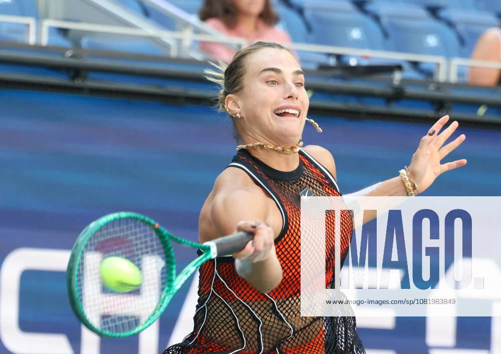 ARYNA SABALENKA during the match mixed doubles round 1 16 final US Open with N. Djokovic (Serbia) against H. Patten (Great Britain) and K. Siniakova (Czech Republic). New York, USA. Tennis: US Open - Aryna Sabalenka Double Mix - ZUMAc278 20260825_zsp_c278_016