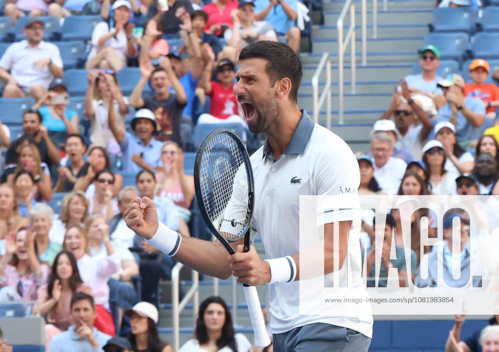 NOVAK DJOKOVIC (Serbia) during the match mixed doubles round 1 16 final of US Open with A. Sabalenka against H. Patten (Great Britain) and K. Siniakova (Czech Republic). New York, USA. Tennis: US Open - Novak Djokovic Double Mix - ZUMAc278 20260825_zsp_c278_020
