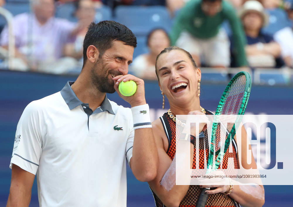 NOVAK DJOKOVIC (Serbia) and ARYNA SABALENKA during the match mixed doubles round 1 16 final of US Open against H. Patten (Great Britain) and K. Siniakova (Czech Republic). New York, USA. Tennis: US Open - Aryna Sabalenka, Novak Djokovic Double Mix - ZUMAc278 20260825_zsp_c278_024
