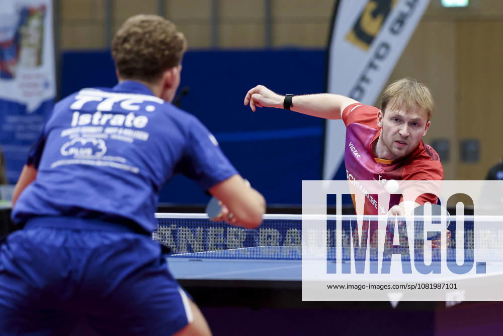 Andrei Teodor Istrate of TTC RhoenSprudel Fulda Maberzell and Benedikt Duda of TTC Schwalbe Bergneustadt battle for the ball during the Men s Table Tennis Bundesliga Match 1 between TTC Schwalbe Bergneustadt and TTC RhoenSprudel Fulda Maberzell, Burstenhalle on August 25, 2026, in Bergneustadt, Germany. Photo by Marco Steinbrenner, DeFodi Images. Andrei Teodor Istrate of TTC RhoenSprudel Fulda Maberzell and Benedikt Duda of TTC Schwalbe Bergneustadt battle for the ball during the 1st Men’s Table Tennis Bundesliga match between TTC Schwalbe Bergneustadt and TTC RhoenSprudel Fulda Maberzell at Burstenhalle on August 25, 2026, in Bergneustadt, Germany. Photo by Marco Steinbrenner, DeFodi Images. Photo by Marco Steinbrenner, DeFodi Images.