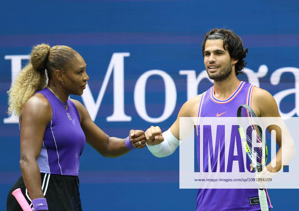 CARLOS ALCARAZ of Spain and SERENA WILLIAMS of USA during the match in the first round mixed doubles of US Open against E. Routliffe of New Zealand and L. Glasspool of Great Britain. New York, USA. New York City USA - ZUMAc278 20260825_zsp_c278_036