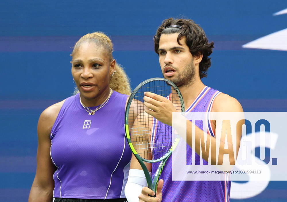 CARLOS ALCARAZ of Spain and SERENA WILLIAMS of USA during the match in the first round mixed doubles of US Open against E. Routliffe of New Zealand and L. Glasspool of Great Britain. New York, USA. New York City USA - ZUMAc278 20260825_zsp_c278_038