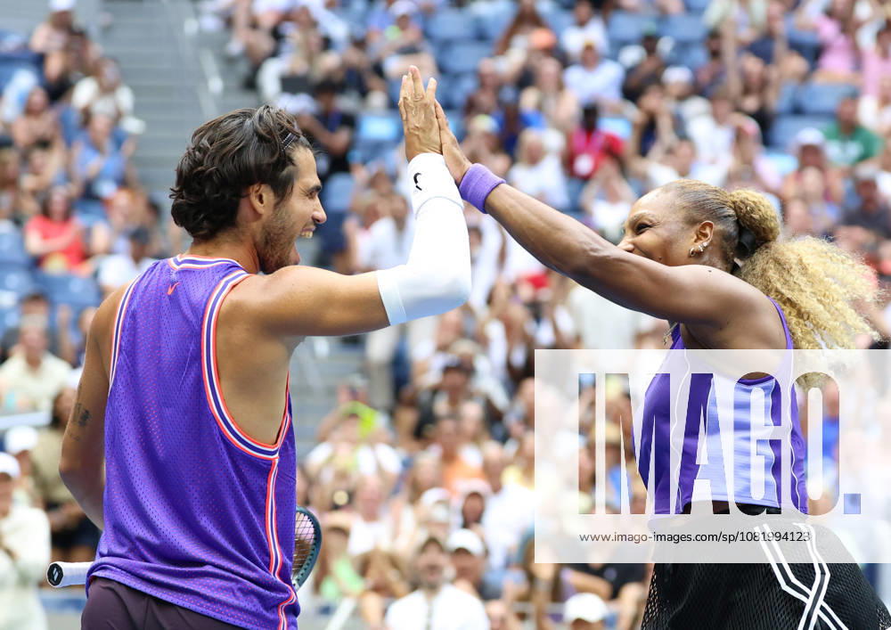 CARLOS ALCARAZ of Spain and SERENA WILLIAMS of USA during the match in the first round mixed doubles of US Open against E. Routliffe of New Zealand and L. Glasspool of Great Britain. New York, USA. New York City USA - ZUMAc278 20260825_zsp_c278_043