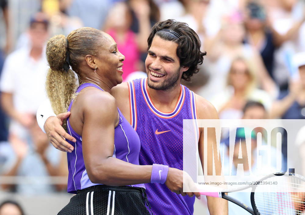 CARLOS ALCARAZ of Spain and SERENA WILLIAMS of USA during the match in the first round mixed doubles of US Open against E. Routliffe of New Zealand and L. Glasspool of Great Britain. New York, USA. New York City USA - ZUMAc278 20260825_zsp_c278_050