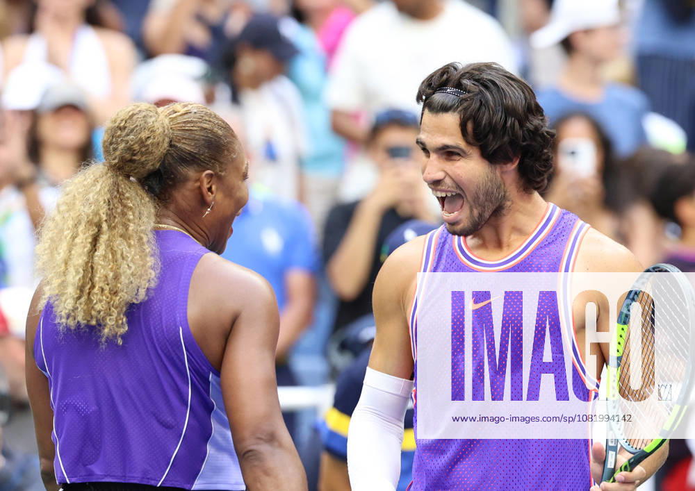 CARLOS ALCARAZ of Spain and SERENA WILLIAMS of USA during the match in the first round mixed doubles of US Open against E. Routliffe of New Zealand and L. Glasspool of Great Britain. New York, USA. New York City USA - ZUMAc278 20260825_zsp_c278_051