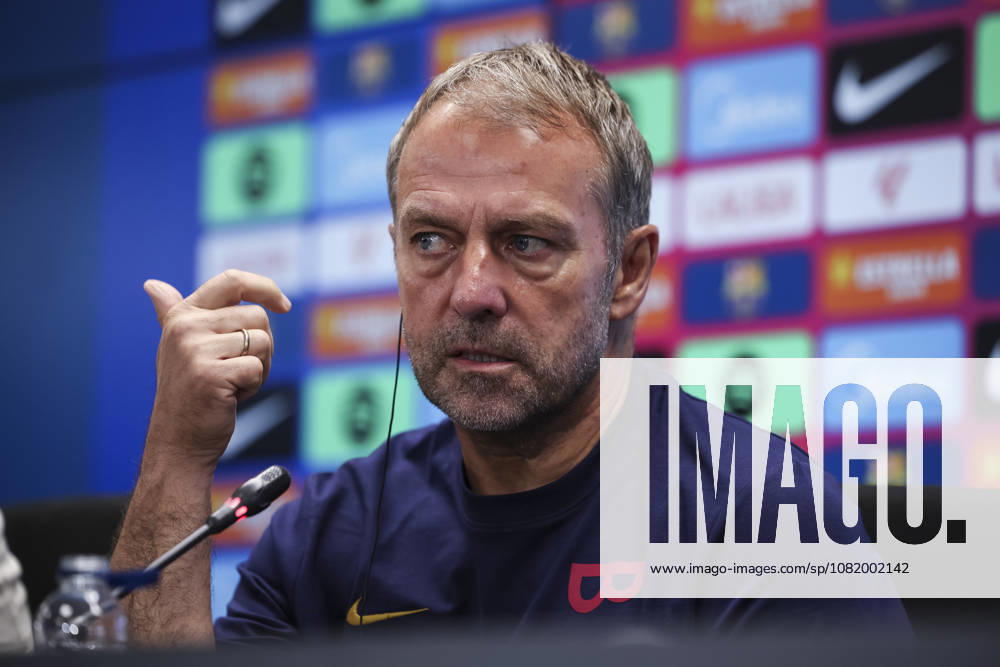 Hansi Flick, head coach of FC Barcelona, Barca attends his press conference, PK, Pressekonferenz during the training day of FC Barcelona ahead the Spanish League, LaLiga EA Sports, football match against Athletic Club at Ciudad Esportiva Joan Gamper on August 26, 2026 in Sant Joan Despi, Barcelona, Spain. FC Barcelona Training And Press Conference - LaLiga EA Sports - ZUMAa181 20260826_zaa_a181_043