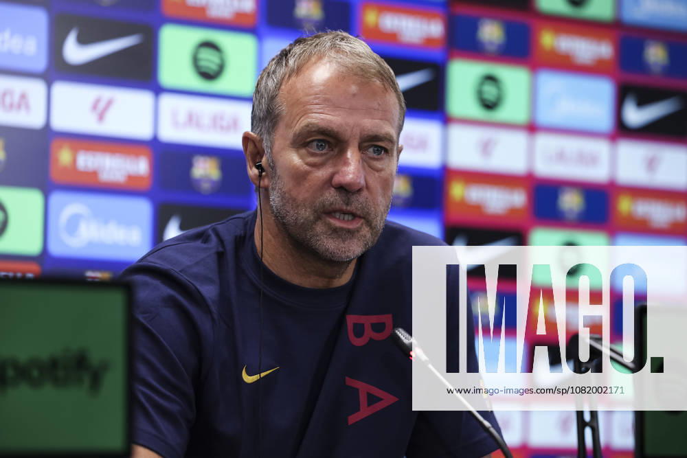 Hansi Flick, head coach of FC Barcelona, Barca attends his press conference, PK, Pressekonferenz during the training day of FC Barcelona ahead the Spanish League, LaLiga EA Sports, football match against Athletic Club at Ciudad Esportiva Joan Gamper on August 26, 2026 in Sant Joan Despi, Barcelona, Spain. FC Barcelona Training And Press Conference - LaLiga EA Sports - ZUMAa181 20260826_zaa_a181_048