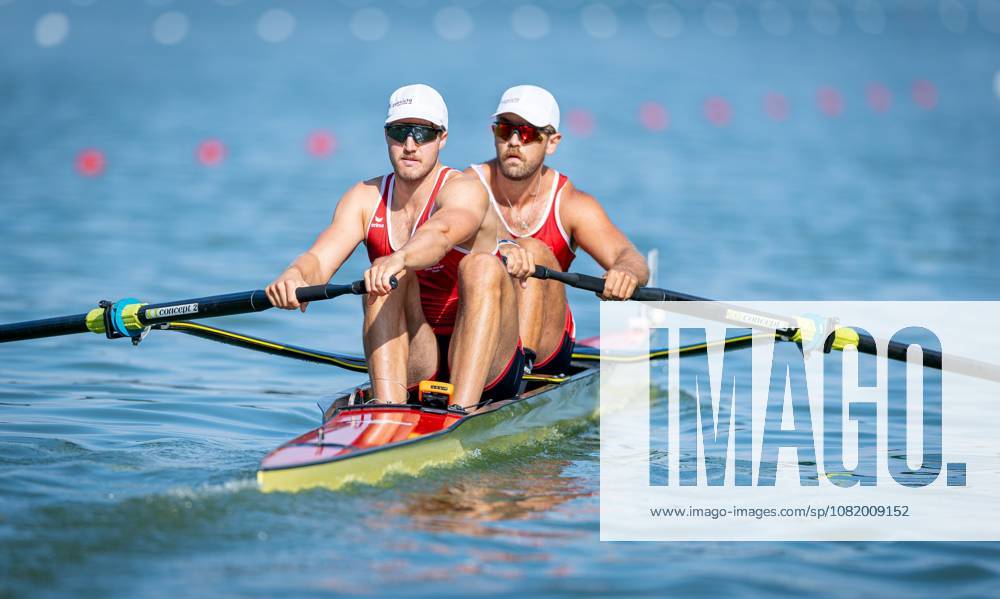 AMSTERDAM - Jonah Plock and Patrick Brunner (SUI) in action in the men s pair without cox on the third day of the World Rowing Championships at the Bosbaan in the Amsterdam Forest. IRIS VAN DEN BROEK ANP ANPxSportx IVx 566311794 originalFilename: 566311794