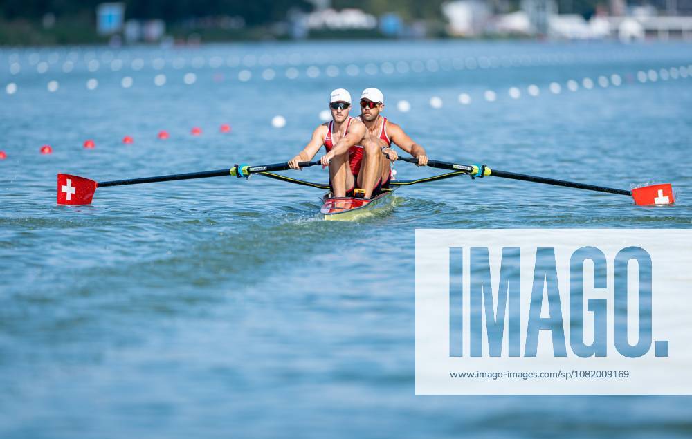 AMSTERDAM - Jonah Plock and Patrick Brunner (SUI) in action in the men s pair without cox on the third day of the World Rowing Championships at the Bosbaan in the Amsterdam Forest. IRIS VAN DEN BROEK ANP ANPxSportx IVx 566311847 originalFilename: 566311847