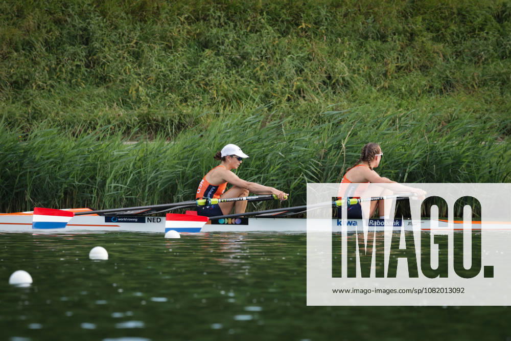 26th August 2026; Bosbaan, Amsterdam, Holland, Netherlands; 2026 World Rowing Championships, Day Three; Netherlands Womens Double Sculls (W2x) with Roos de Jong and Benthe Boonstra cool down aft Semifinal AnthonyxBenoit