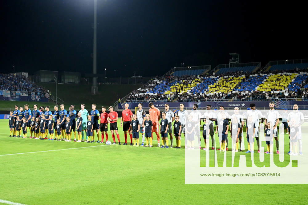 CELJE; SLOVENIA , AUGUST 26: Teams Celje and Slovan Bratislava before the UEFA Champions League Play-offs 2nd leg match between Celje (Slovenia) and Slovan Bratislava (Slovakia) at Stadion Celje, Celje on August 26, 2026 in Celje, Slovenia. (Photo by Igor Kupljenik Sports Press Photo).