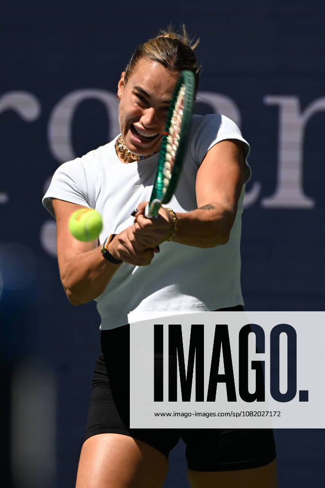 FLUSHING NY- AUGUST 26: Aryna Sabalenka is seen on the practice court during the 2026 US Open On Arthur Ashe Stadium at the USTA Billie Jean King National Tennis Center on August 26, 2026 in Flushing Queens.
